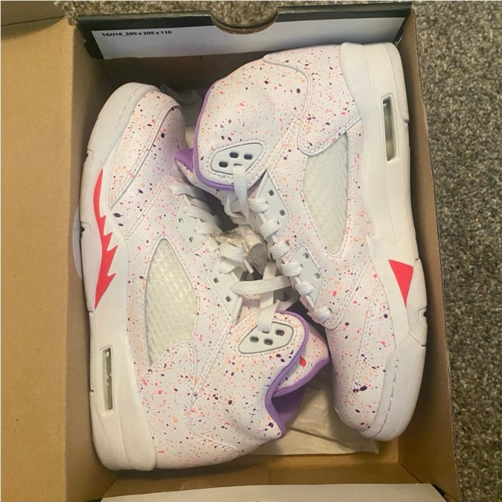 Jordan’s Retro 5, size 6Y, 7.5 in women’s.
